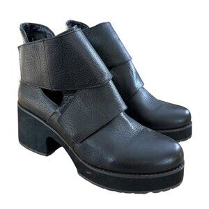 Shellys London Womens Leather Platform Ankle Boot Black Size 9 Moto